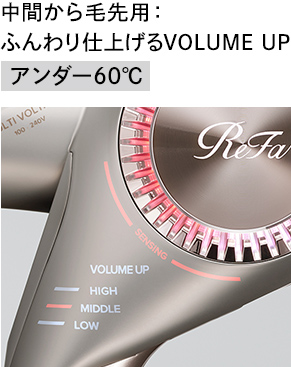 中間から毛先用：ふんわり仕上げるVOLUME UP アンダー60℃